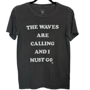 Billabong Charcoal Gray Graphic Tee The Waves Are Calling And I Must Go Size XS